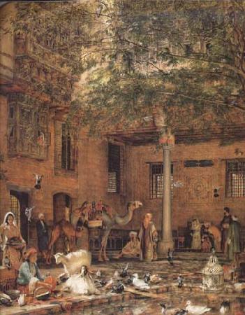 John Frederick Lewis The Hosh (Courtyard) of the House of the Coptic Patriarch Cairo (mk32) Norge oil painting art